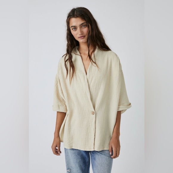 We The Free Tops - Free People | Lou Blazer Shirt {Summer Khaki} — S